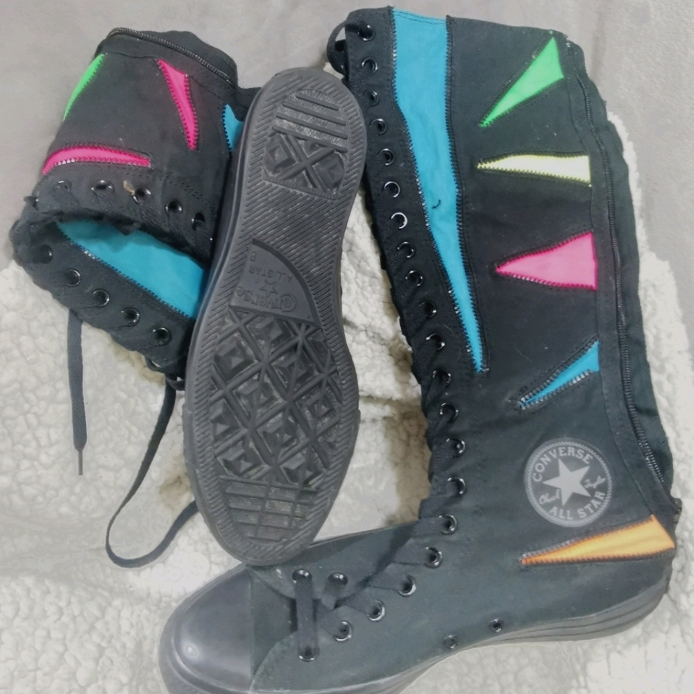 Converse Knee High Neon Lace Up Sneakers Side Zip